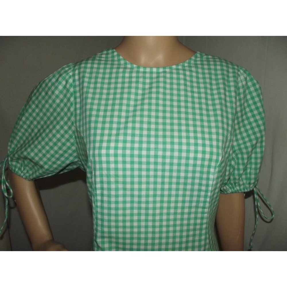 Influence Dress Womens 14 Midi green white gingham check puff sleeve lace up - Picture 3 of 15